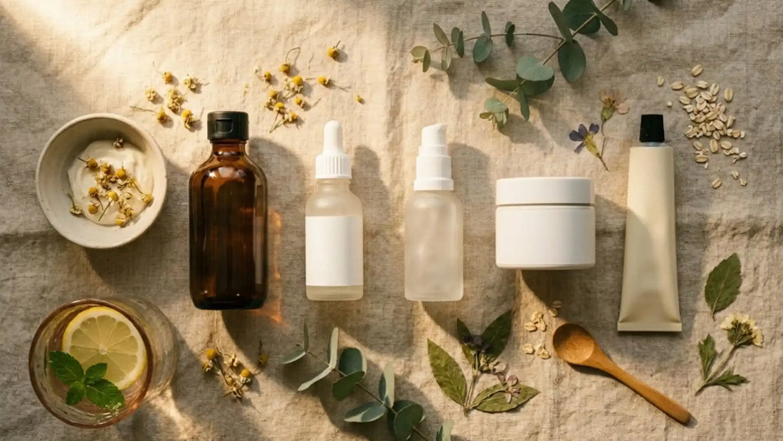 Order of skincare products laid out in the right steps